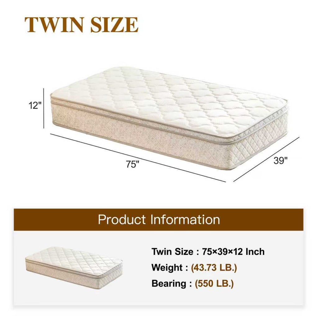 Twin size Anthony & Home memory foam hybrid mattress with pocket springs and zoned support, showing the mattress surface and layers.
