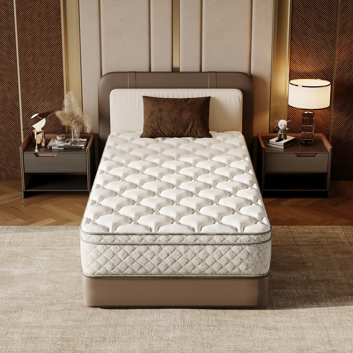 Twin size Anthony & Home memory foam hybrid mattress with pocket springs and zoned support, showcasing the mattress surface.