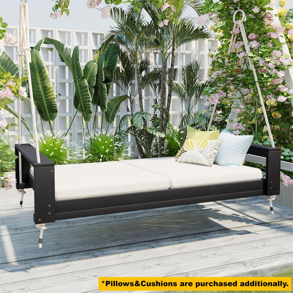 Twin size porch swing bed made of Acacia wood from Anthony & Home, featuring a weather-resistant finish in a minimalist design.