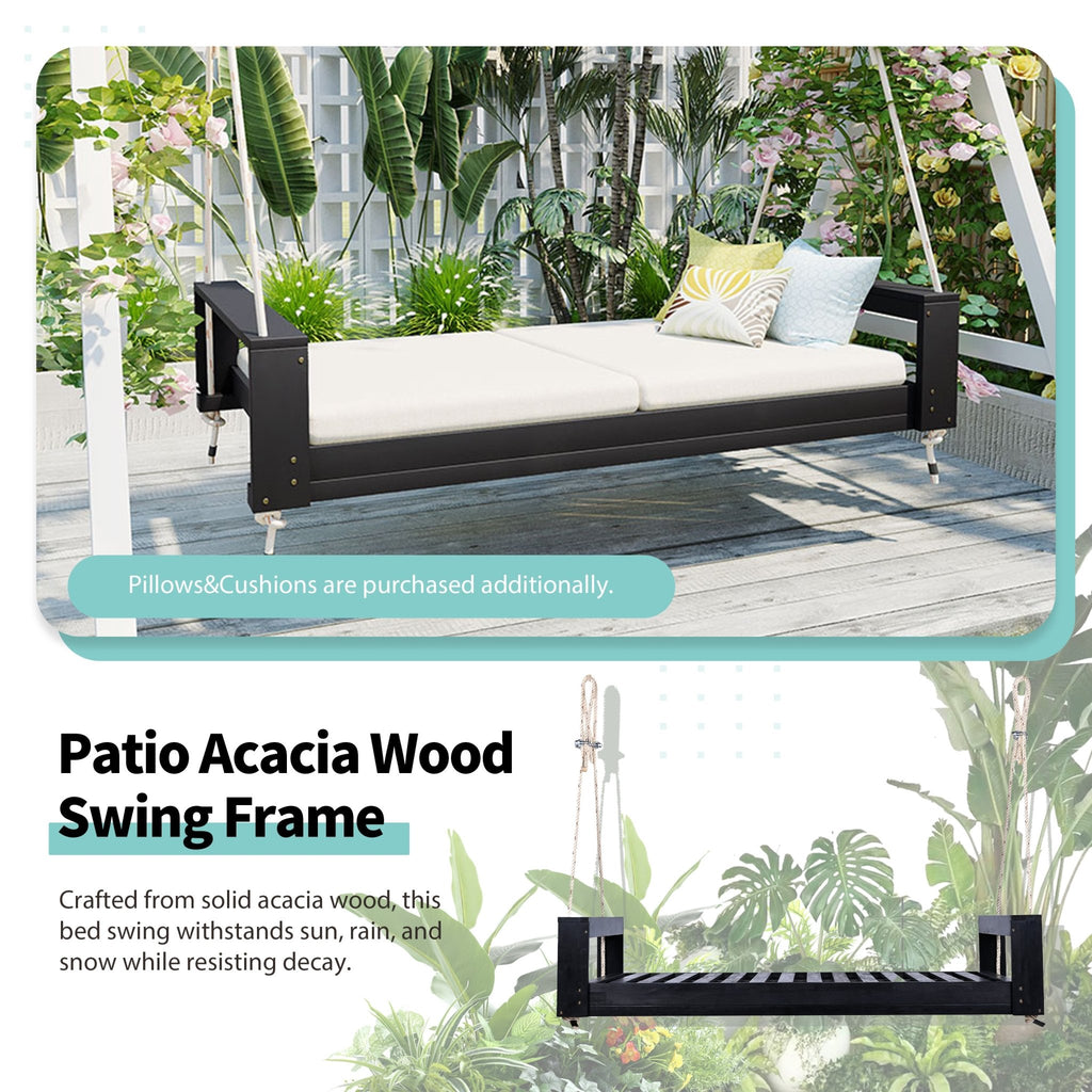 Twin size porch swing bed made of acacia wood from Anthony & Home, featuring a weather-resistant finish and minimalist design.
