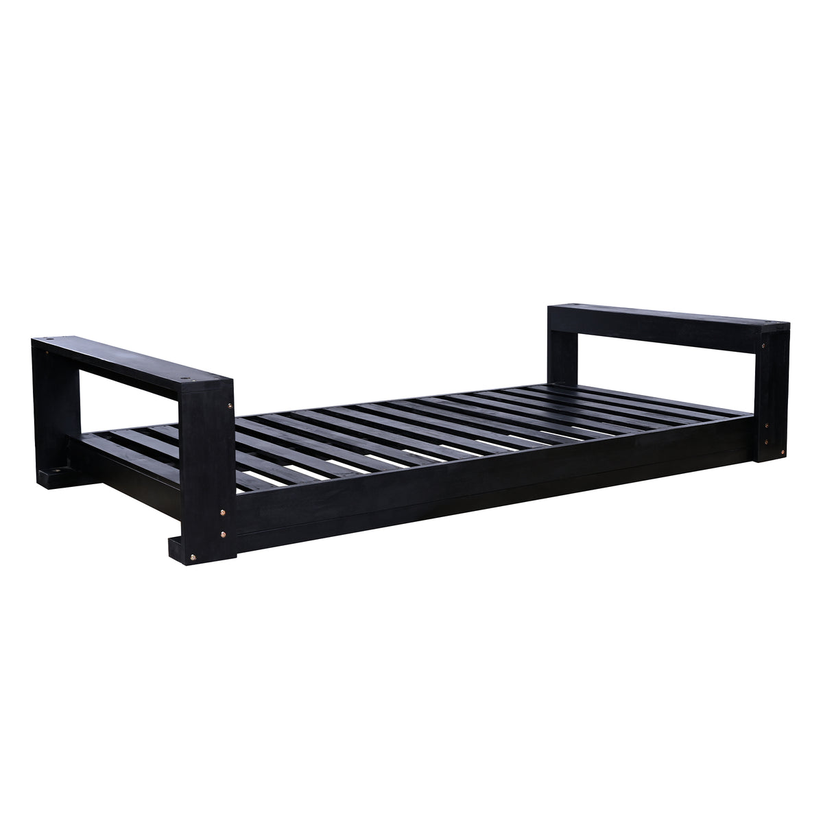 Twin size porch swing bed made of acacia wood from Anthony & Home's minimalist collection, weather-resistant finish, shown outdoors.