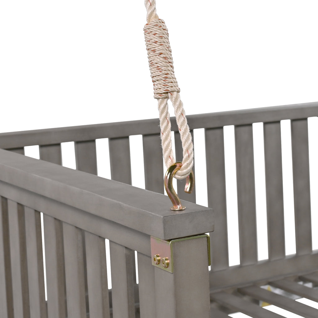 Twin size solid wood garden swing bed with rope support, designed for outdoor relaxation by Anthony & Home.