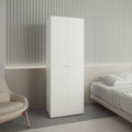 White two-door closet armoire by Anthony & Home made of engineered wood, featuring a sleek modern design and ample storage space.