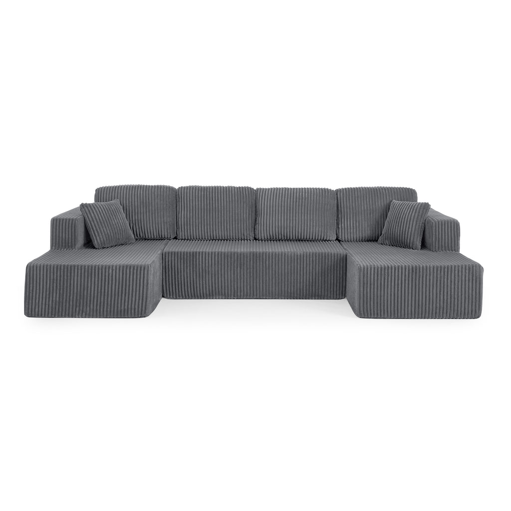 U-Shape Corduroy Modular Sectional Sofa by Anthony & Home with plush, textured corduroy fabric and modern design.