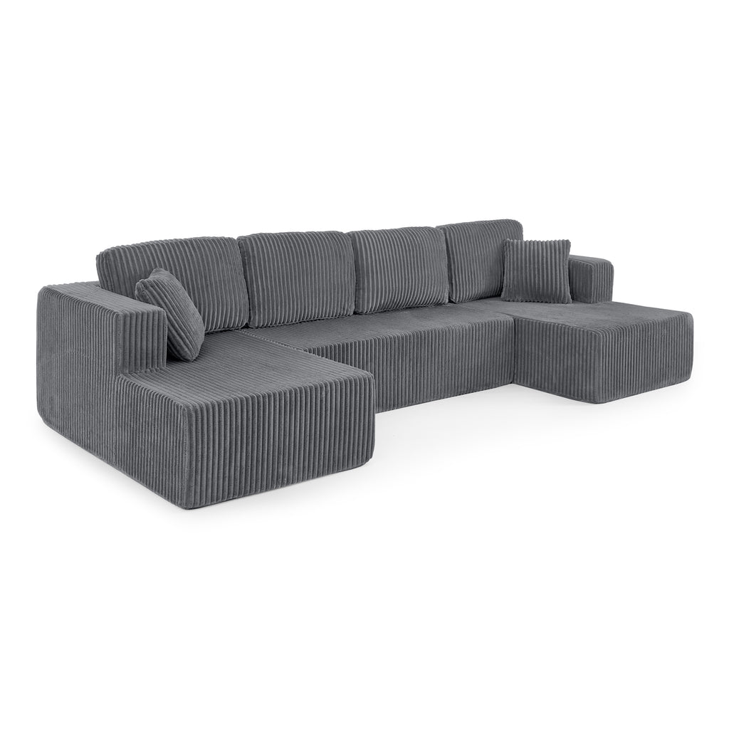 U-shape corduroy modular sectional sofa by Anthony & Home, featuring plush fabric and modern design for comfortable living spaces.