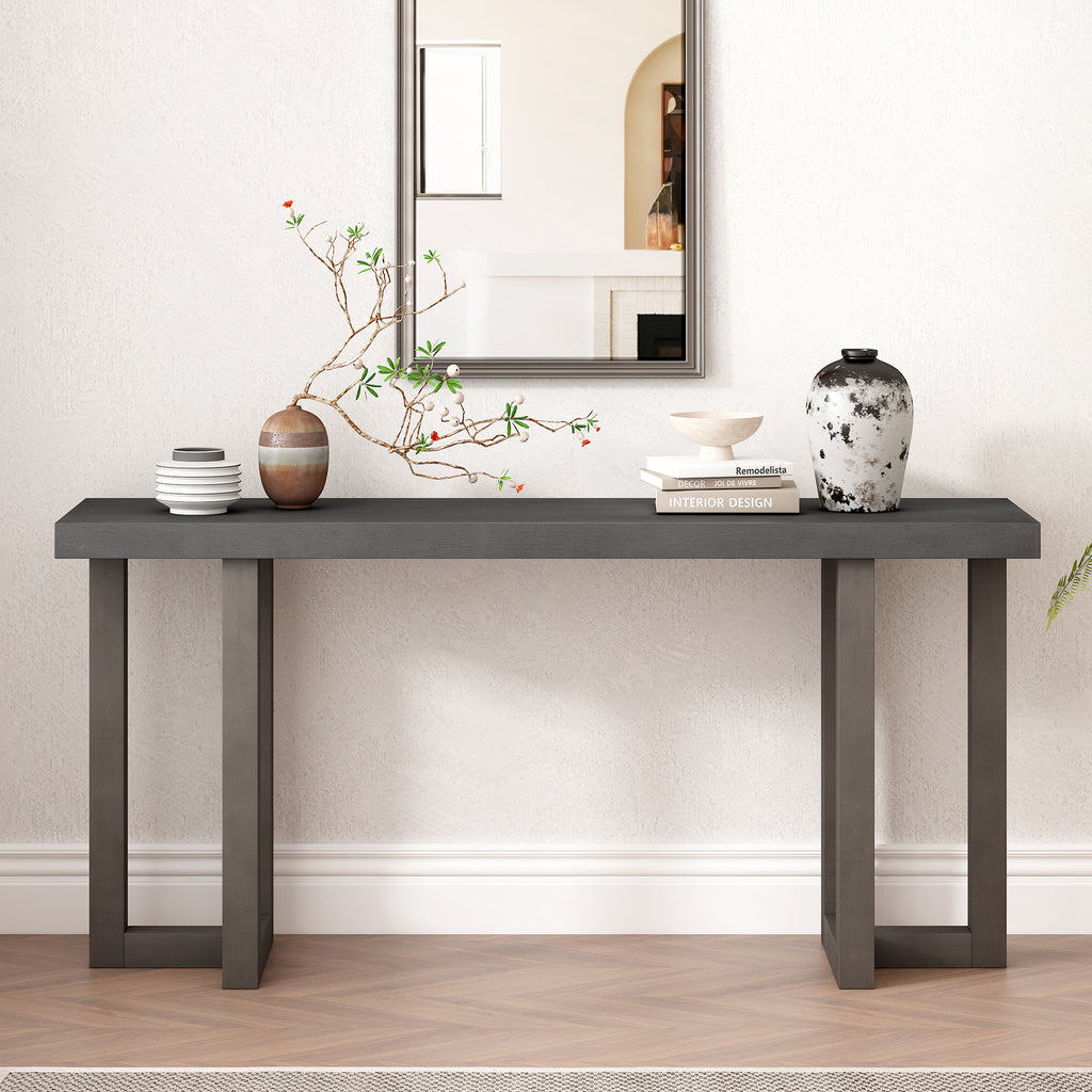 Dark gray U Style geometric console table with pine legs from Anthony & Home Limited Edition collection.