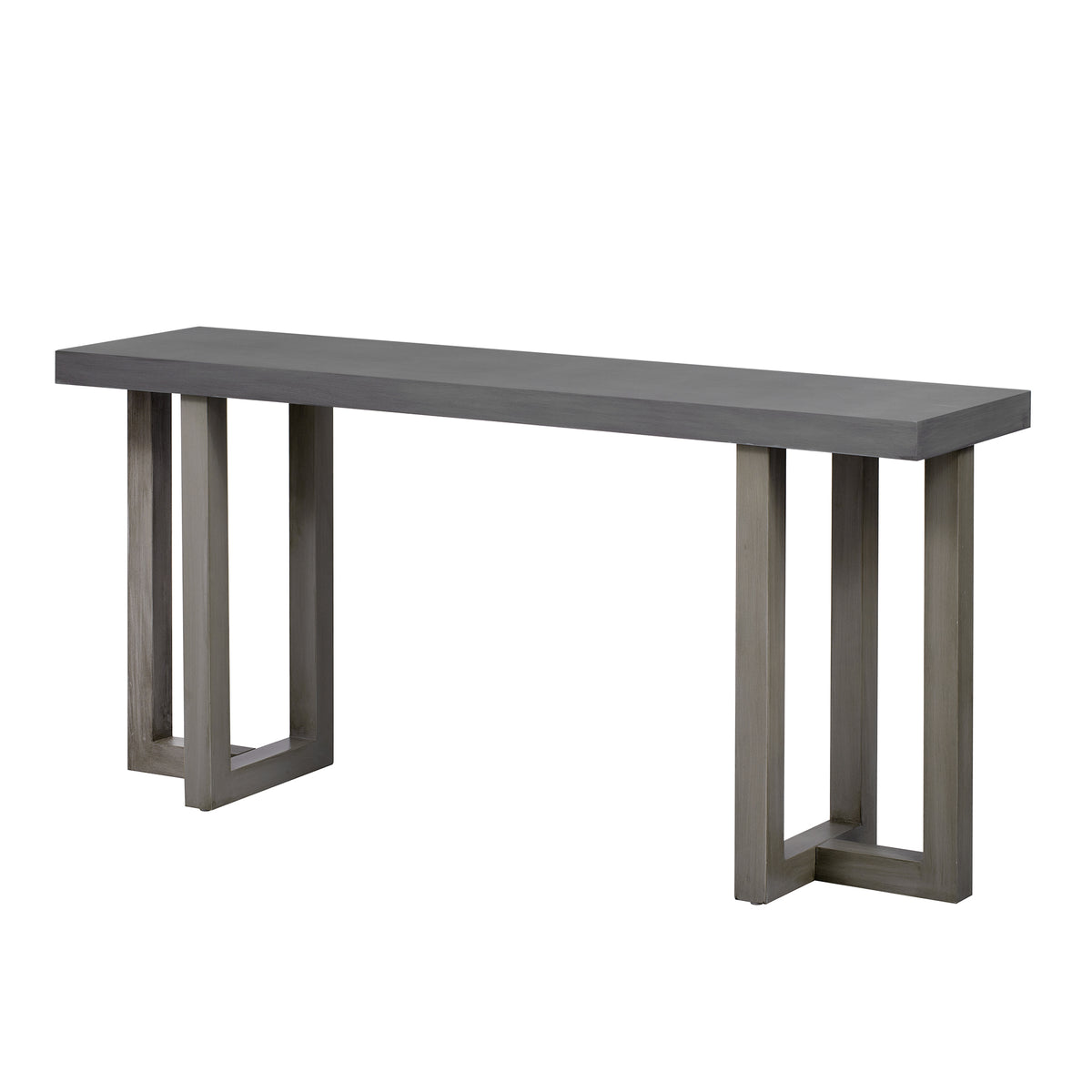 Dark gray U Style geometric console table with pine legs from Anthony & Home's limited edition collection, showcasing modern design.