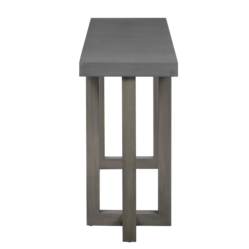 Dark gray U Style geometric console table with pine legs from Anthony & Home's limited edition collection, showcasing a modern design.