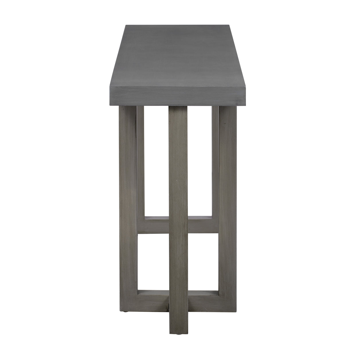 Dark gray U Style geometric console table with pine legs from Anthony & Home's limited edition collection, showcasing a modern design.