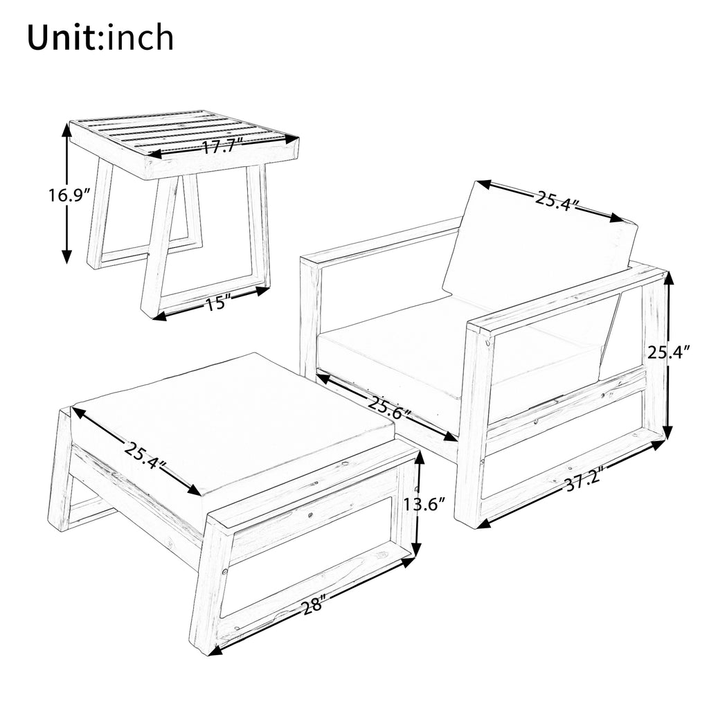 Anthony & Home U Style Limited Edition Acacia Wood outdoor lounge set with chair and ottoman, weather-resistant for outdoor use.