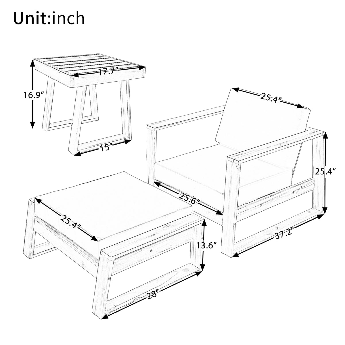Anthony & Home U Style Limited Edition Acacia Wood outdoor lounge set with chair and ottoman, weather-resistant for outdoor use.