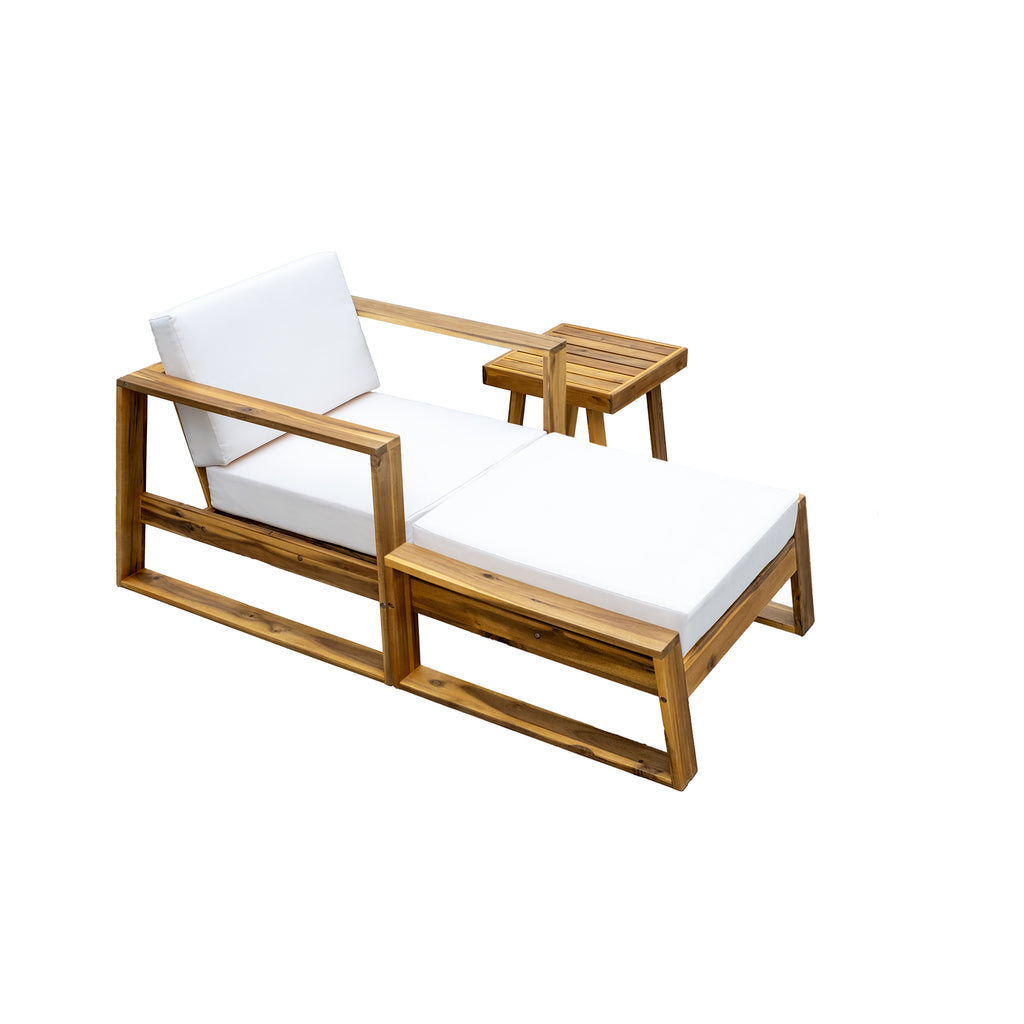 Anthony & Home U Style limited edition acacia wood outdoor lounge set with chair and ottoman, weather-resistant and stylish.