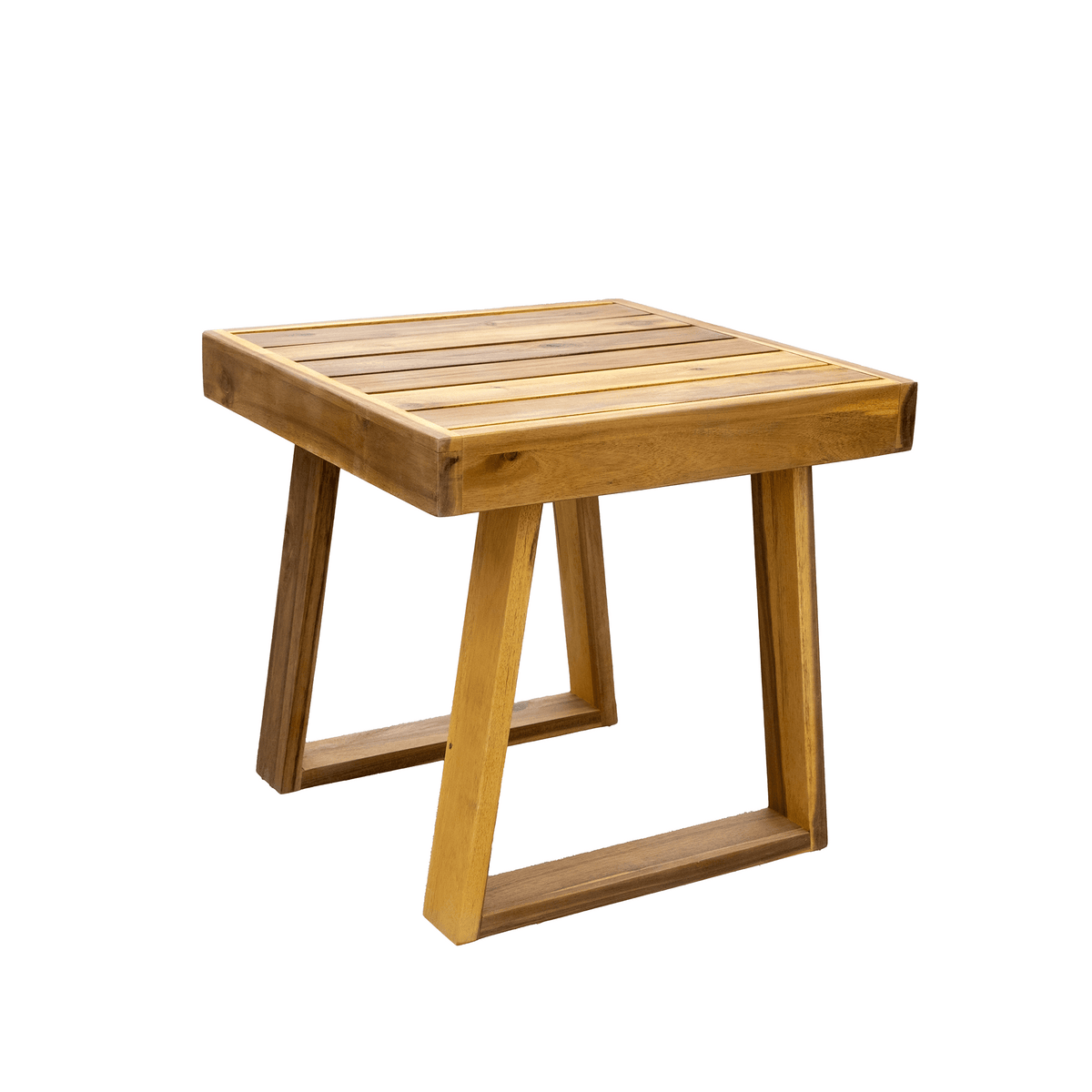 Anthony & Home U Style limited edition acacia wood outdoor lounge set with chair and ottoman on weather-resistant patio.