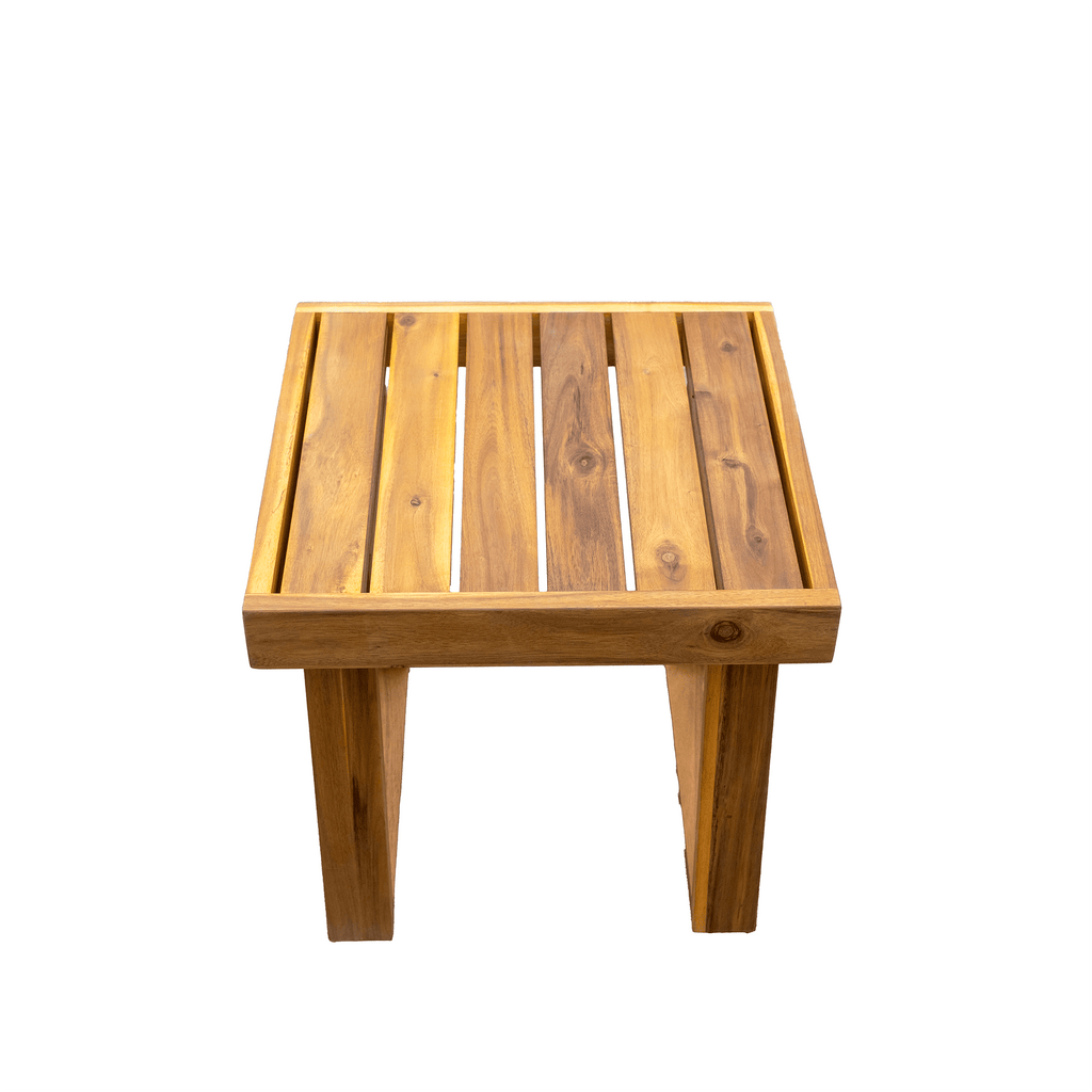 Anthony & Home U Style limited edition acacia wood outdoor lounge set with chair and ottoman, all-weather durable patio furniture.