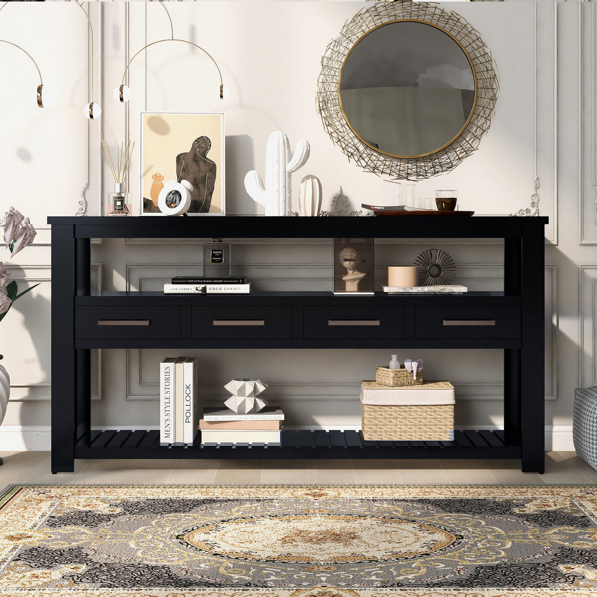 Anthony & Home U Style Signature Painted Black Console Table with sleek design and modern finish, set against a neutral background.