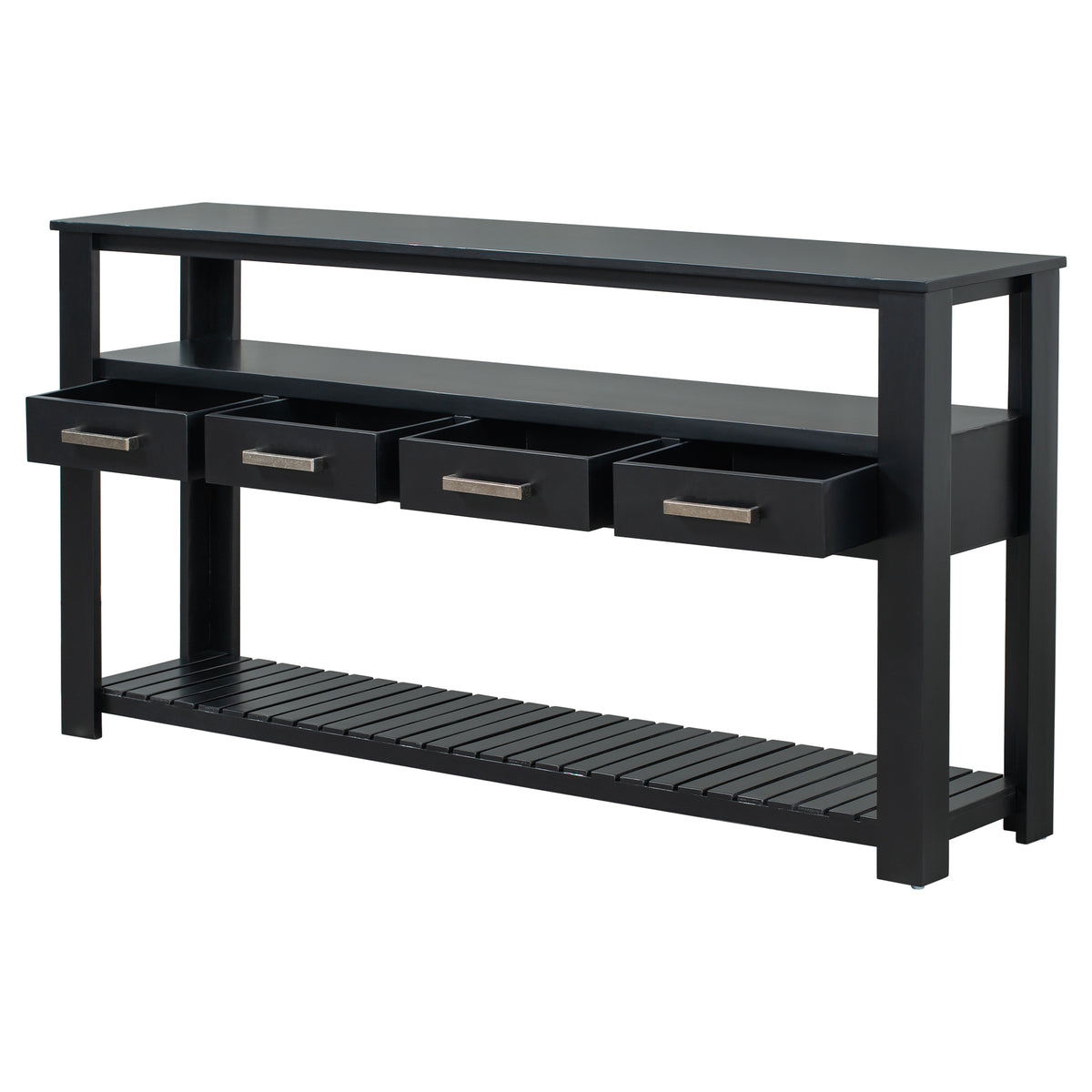 Black painted console table from the U Style Signature collection by Anthony & Home, featuring a sleek and modern design.