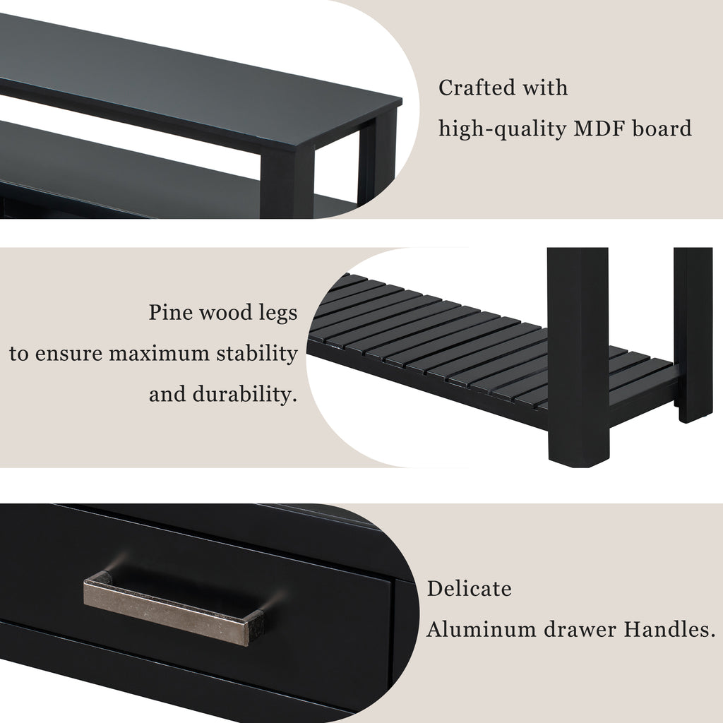 Anthony & Home U Style Signature Painted Black Console Table with sleek design and smooth finish, ideal for entryways or living rooms.