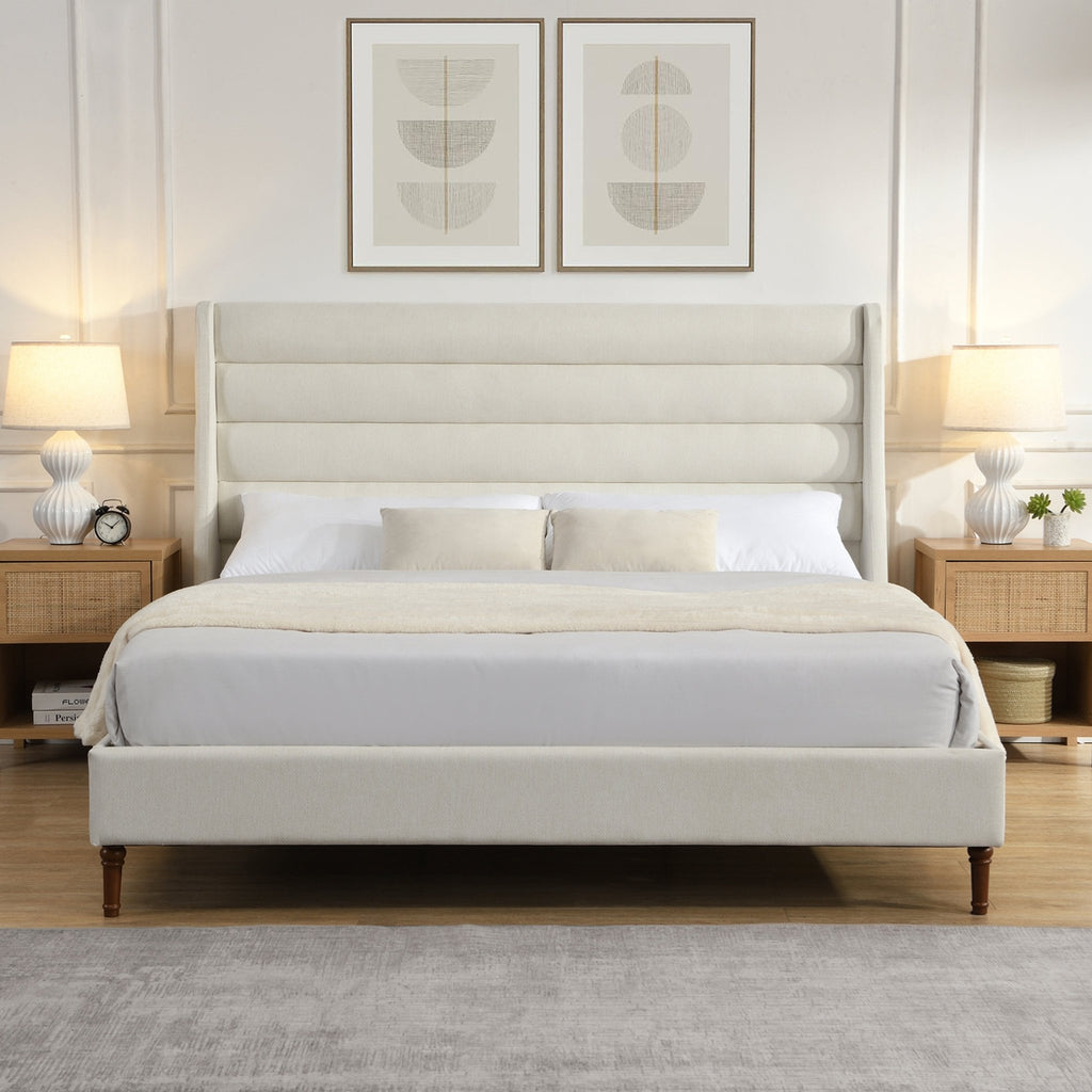Anthony & Home upholstered bed frame with wave headboard, showcasing plush fabric and stylish design from the Exclusive Collection.