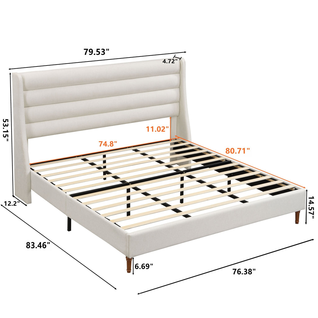 Anthony & Home upholstered bed frame with wave-style headboard, showcasing plush fabric and elegant design in a modern bedroom setting.