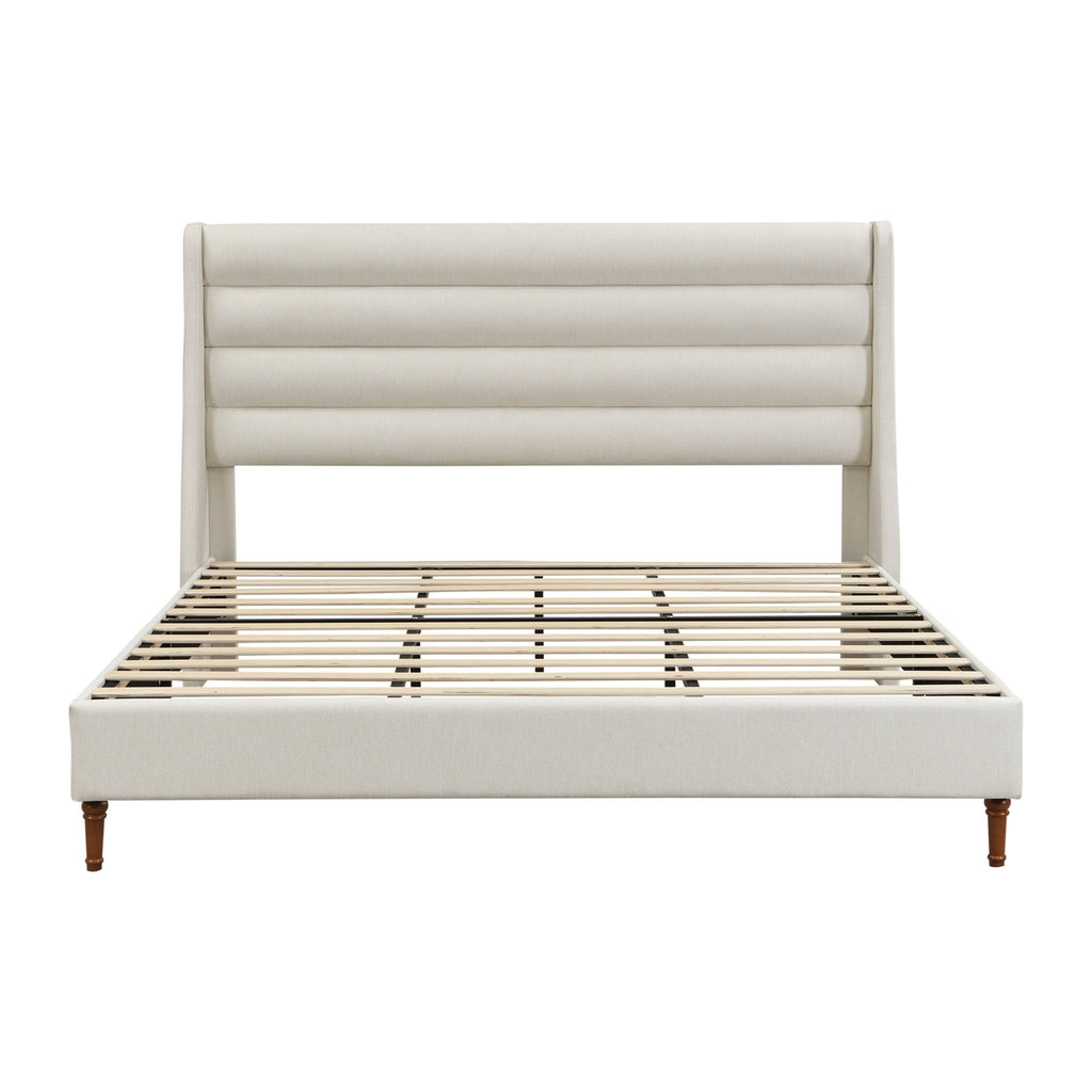 Anthony & Home upholstered bed frame with wave headboard from the Exclusive Collection, showcasing a stylish fabric-upholstered design.