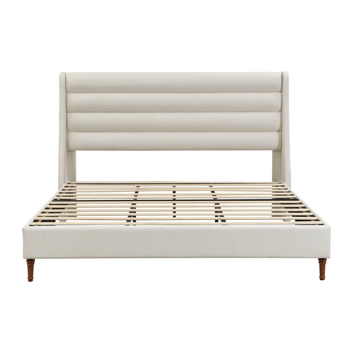 Anthony & Home upholstered bed frame with wave headboard from the Exclusive Collection, showcasing a stylish fabric-upholstered design.