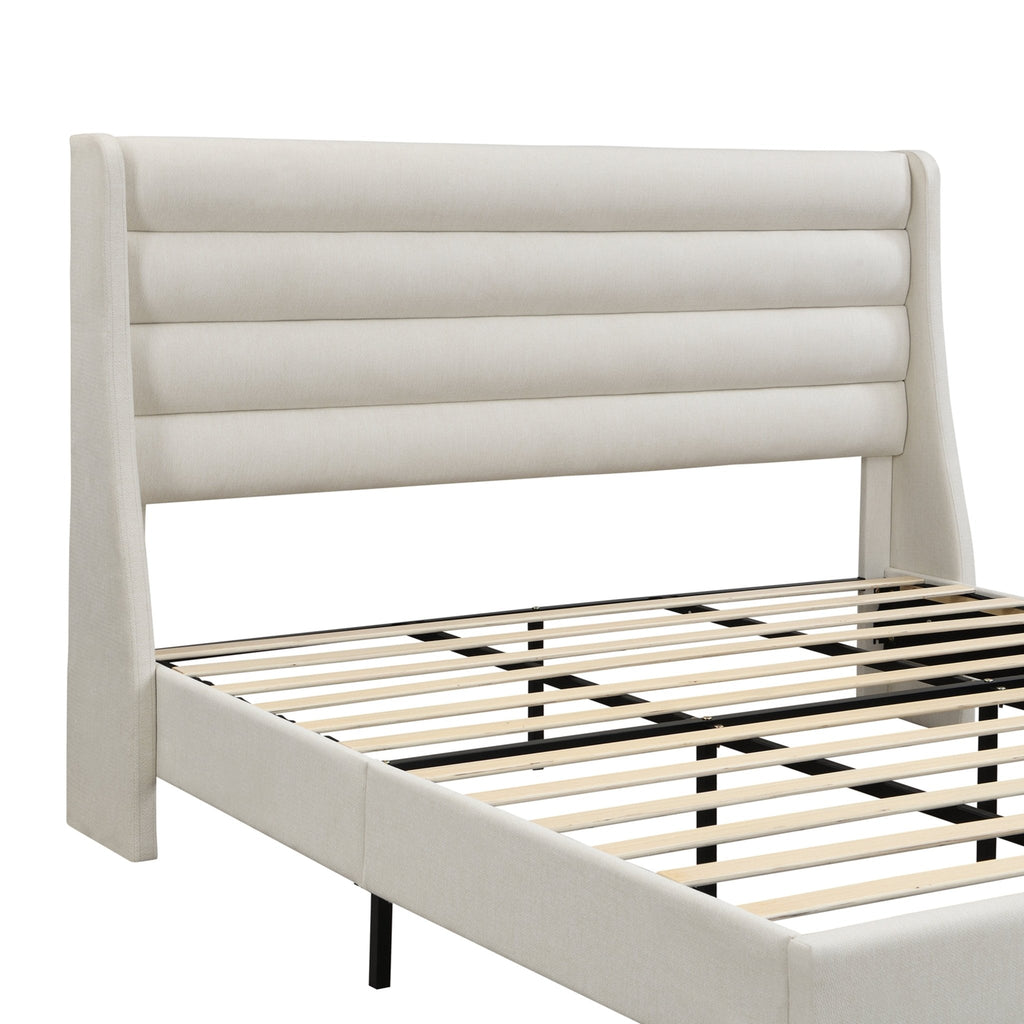 Anthony & Home upholstered bed frame with wave headboard, showcasing plush fabric and modern design.