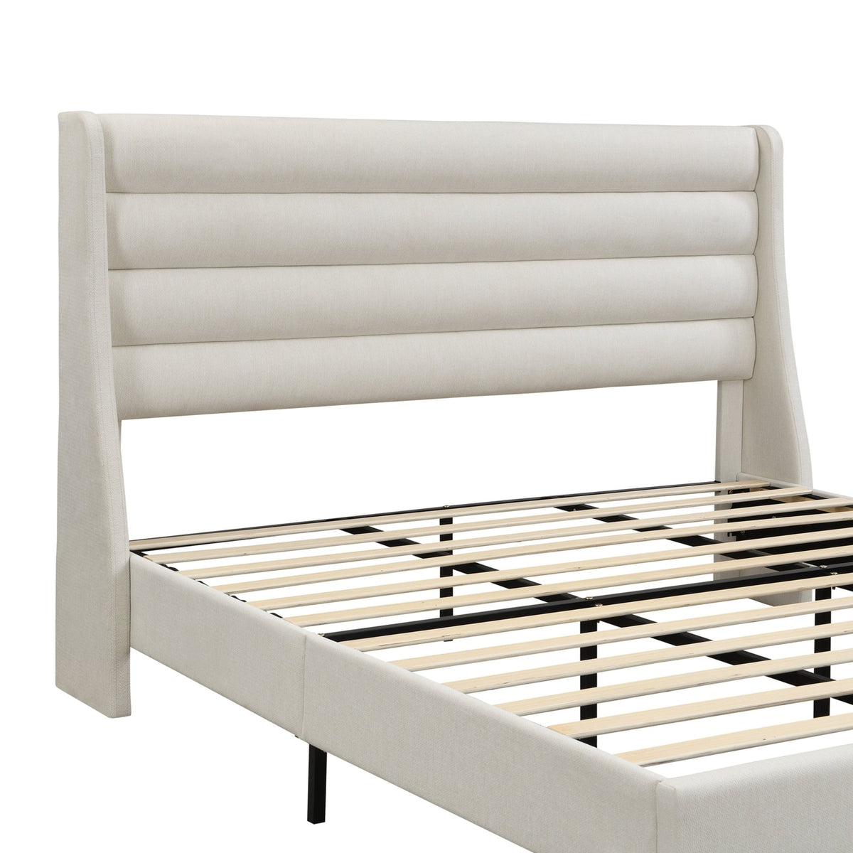Anthony & Home upholstered bed frame with wave headboard, showcasing plush fabric and modern design.