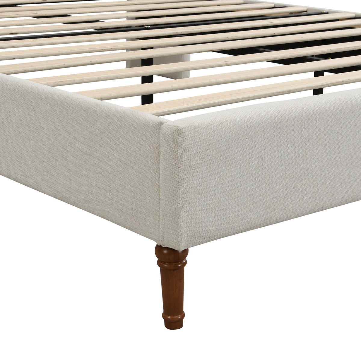 Upholstered bed frame with wave-style headboard from Anthony & Home's Exclusive Collection, featuring soft fabric and modern design.