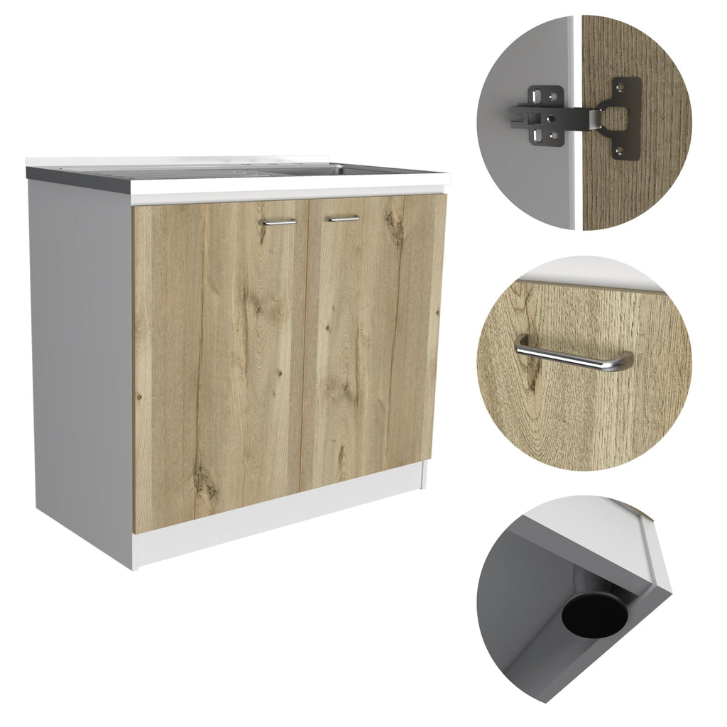 Stainless steel utility sink on a countertop, designed by Anthony & Home, ideal for laundry or workspace areas.