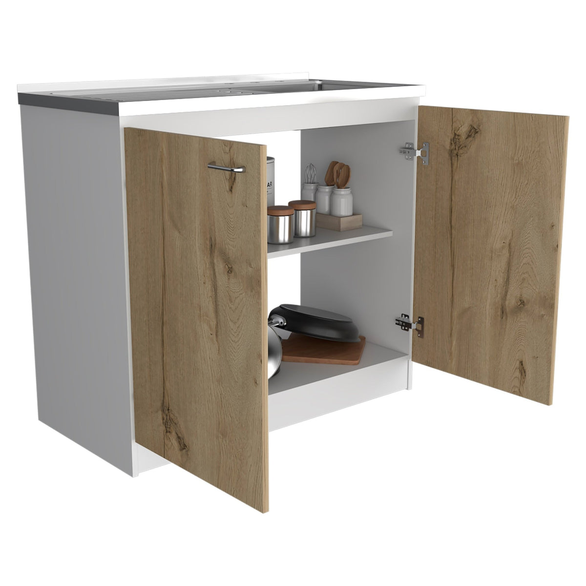Stainless steel utility sink on countertop by Anthony & Home, ideal for laundry or workspace use.