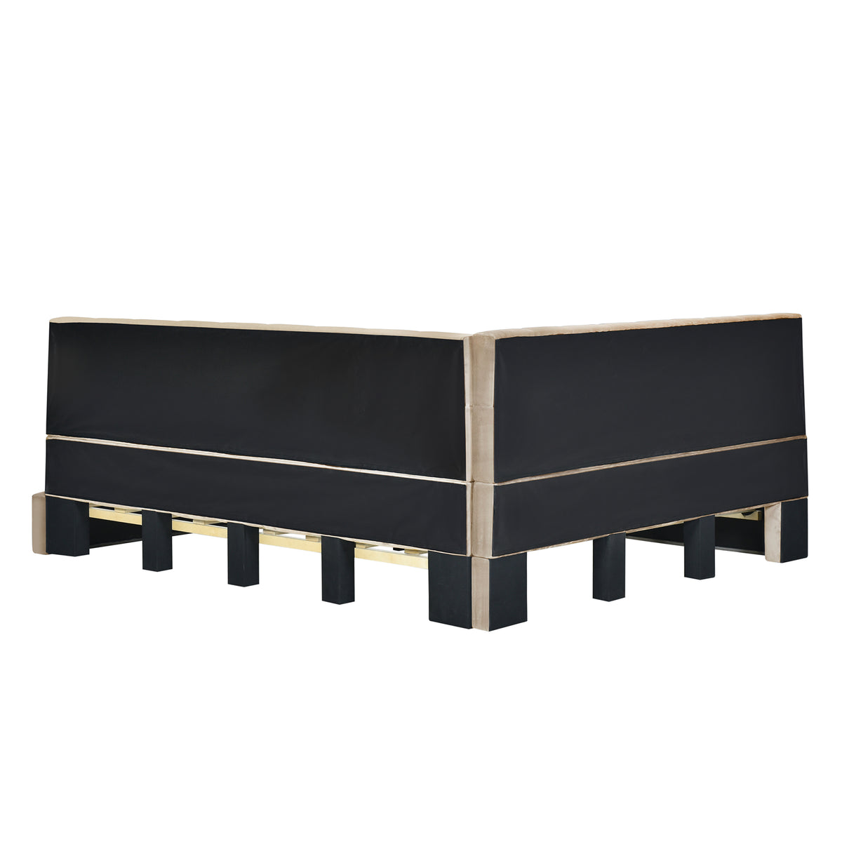 Beige velvet full-size daybed frame from Anthony & Home's Atelier Collection with a sleek, modern design and sturdy wooden legs.