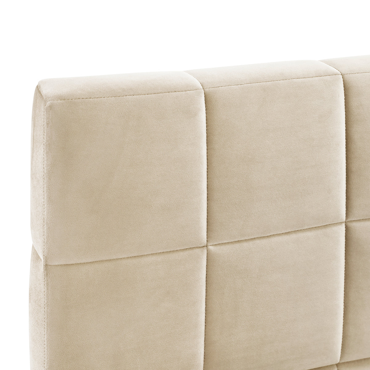 Beige velvet full size daybed frame from Anthony & Home's Atelier Collection, featuring a plush upholstered headboard and wooden legs.