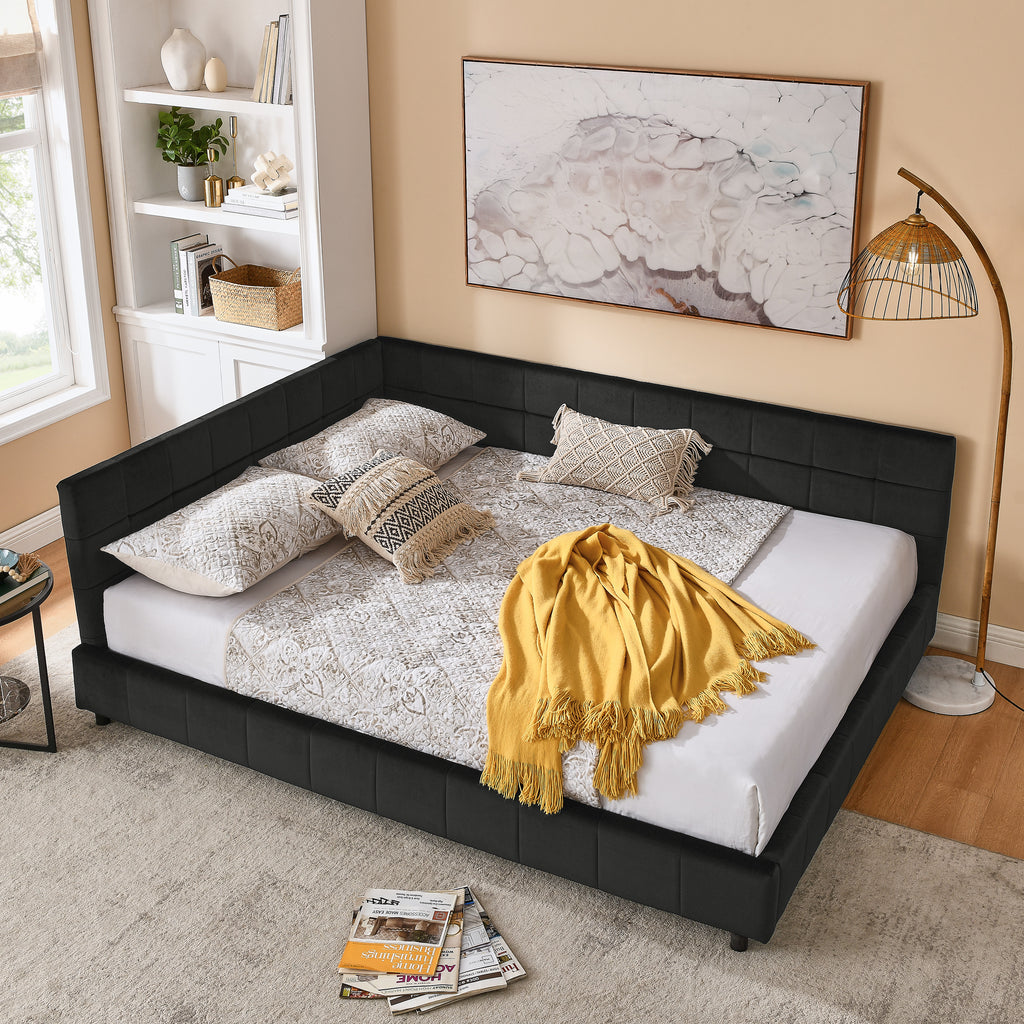 Velvet queen bed frame with tufted backrest from Anthony & Home, showcasing plush upholstery and elegant design.