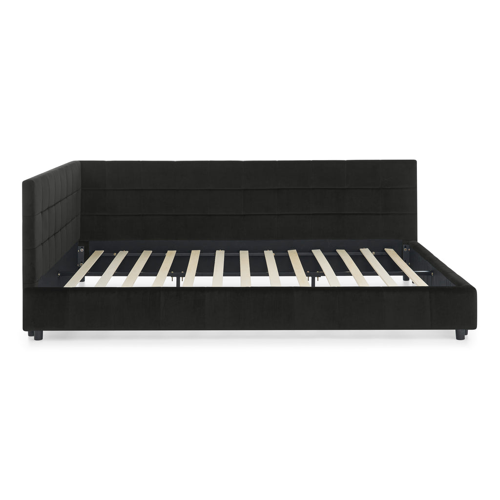 Velvet Queen Bed Frame with tufted backrest from Anthony & Home, showcasing a stylish and plush studio design.