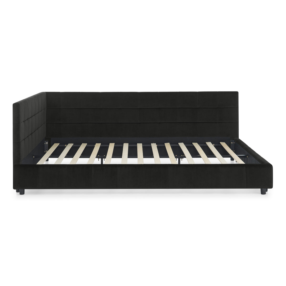 Velvet Queen Bed Frame with tufted backrest from Anthony & Home, showcasing a stylish and plush studio design.