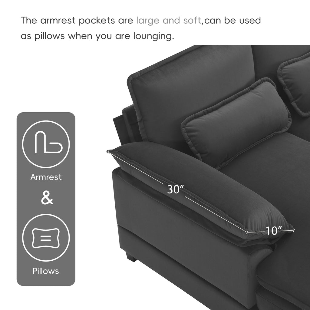 Velvet U-shaped sectional sofa with chaise from Anthony & Home Luxe Collection, featuring plush upholstery and modern design.