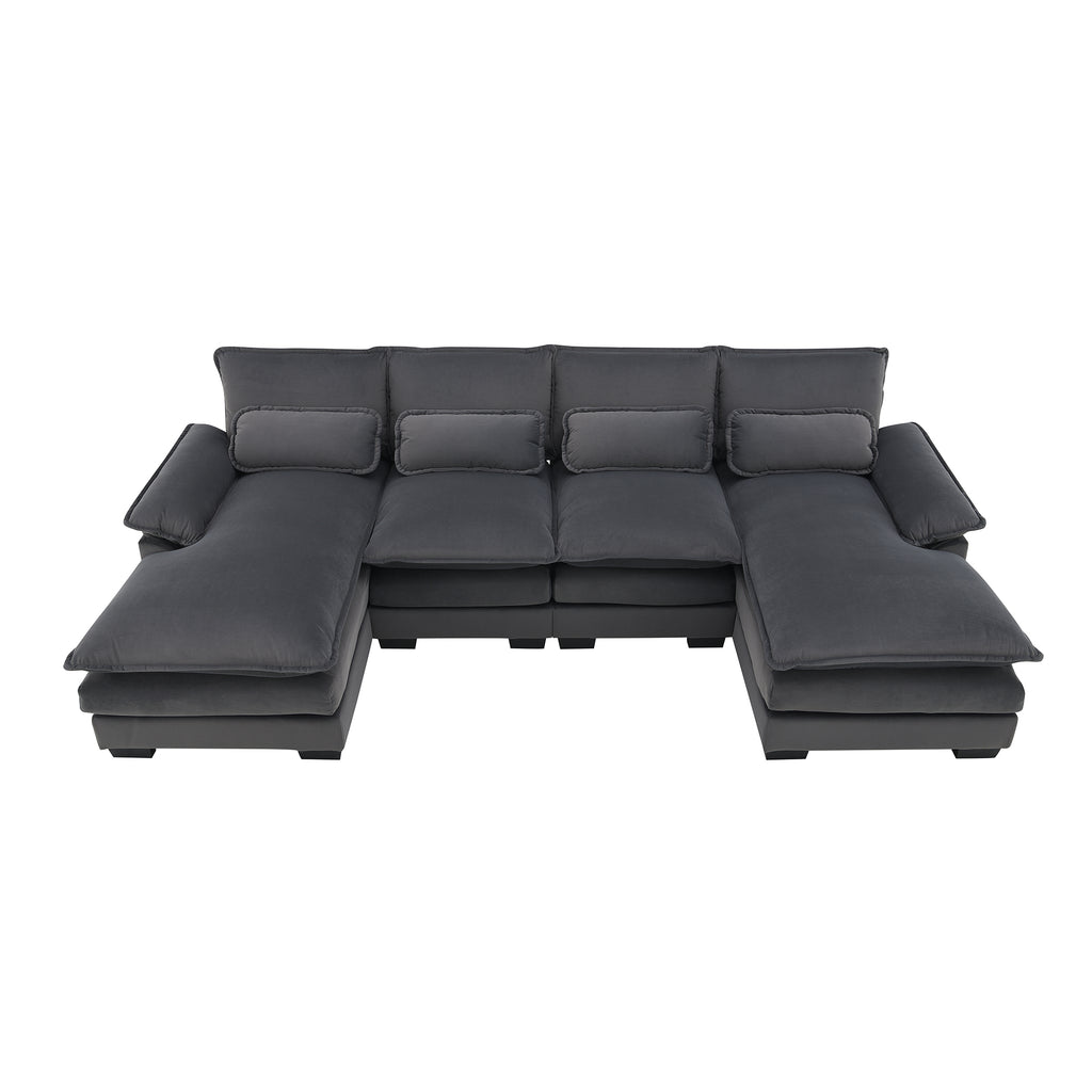 Velvet U-shaped sectional sofa with chaise from Anthony & Home Luxe Collection, showcasing plush velvet upholstery and modern design.