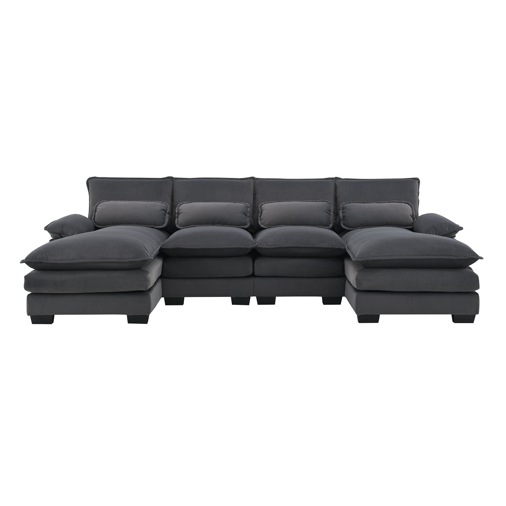 Velvet U-shaped sectional sofa with chaise from Anthony & Home Luxe Collection, featuring plush upholstery and modern design.