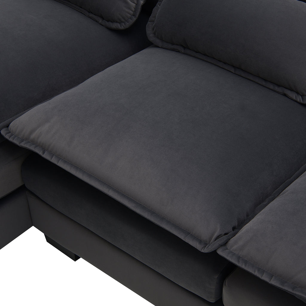 Velvet U-shaped sectional sofa with chaise from Anthony & Home Luxe Collection, featuring plush cushions and modern design.