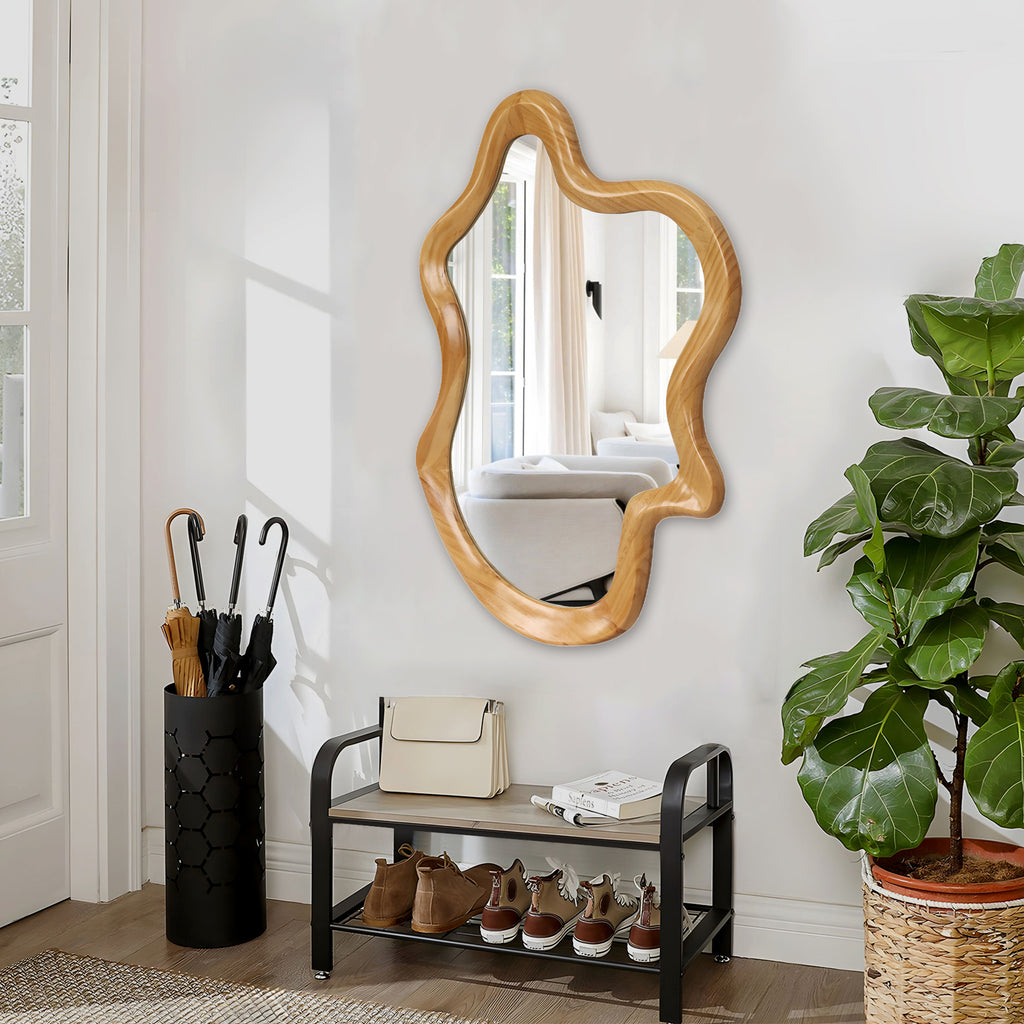 Anthony & Home wall mirror with natural wood frame featuring an irregular silhouette and modern design.