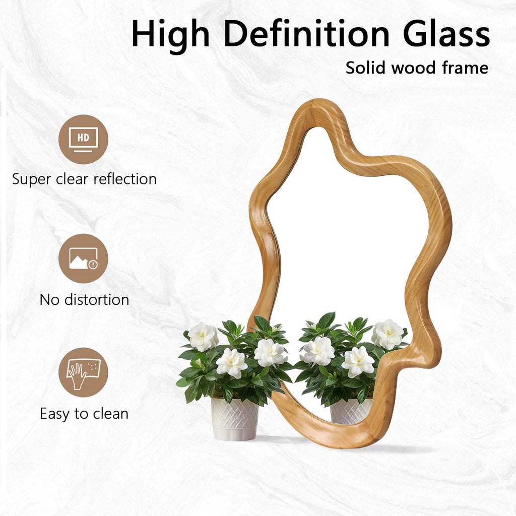 Anthony & Home Wall Mirror with natural wood frame featuring an irregular silhouette, showcasing modern, organic design.