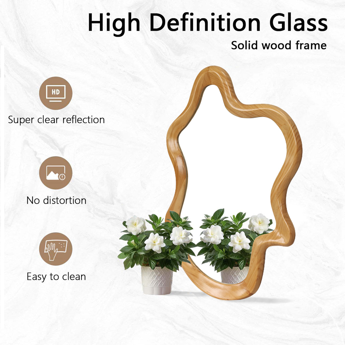 Anthony & Home Wall Mirror with natural wood frame featuring an irregular silhouette, showcasing modern, organic design.