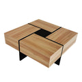 Anthony & Home Wallace Collection coffee table with hidden storage, showcasing a sleek wooden surface and concealed compartment.