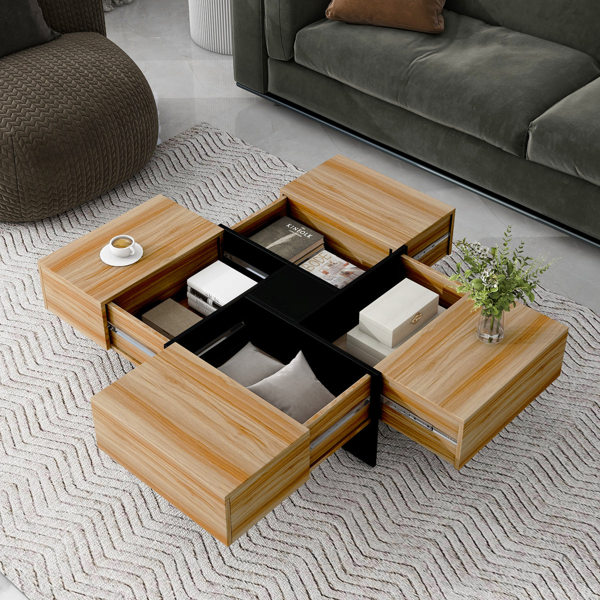 Anthony & Home Wallace Collection coffee table with hidden storage, featuring a sleek design and wood finish.