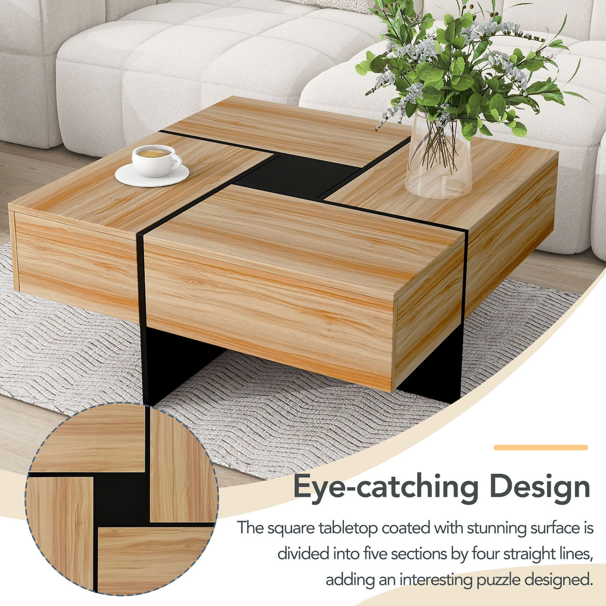 Anthony & Home Wallace Collection coffee table with hidden storage, featuring a sleek wooden surface and modern design.