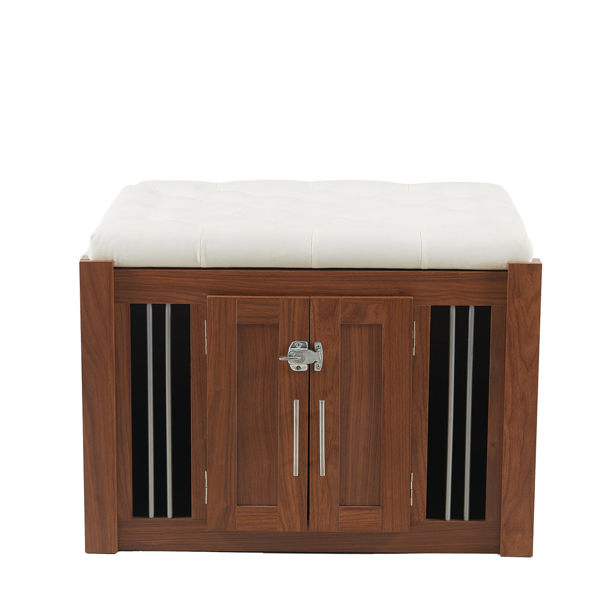 Walnut 2-in-1 nightstand and kennel from Anthony & Home Atelier Collection, showing dual-purpose furniture with storage and pet space.