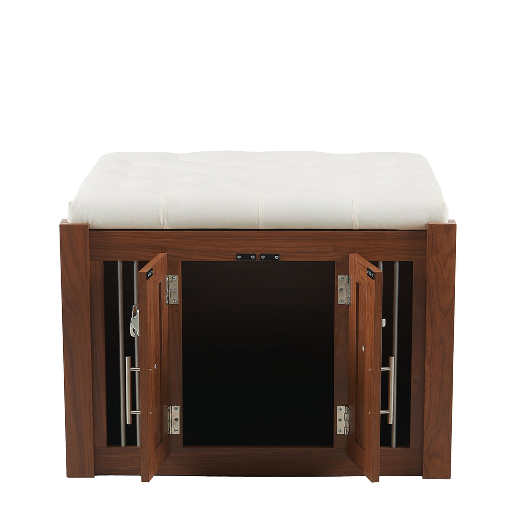 Walnut Anthony & Home 2-in-1 nightstand and pet kennel from the Atelier Collection, featuring sleek wood design and functional storage.