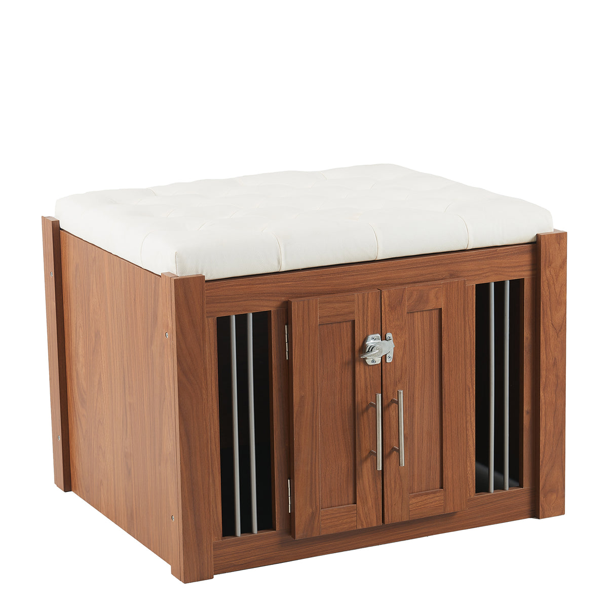 Walnut 2-in-1 nightstand and kennel from Anthony & Home's Atelier Collection, featuring a dual-purpose design with wood finish.