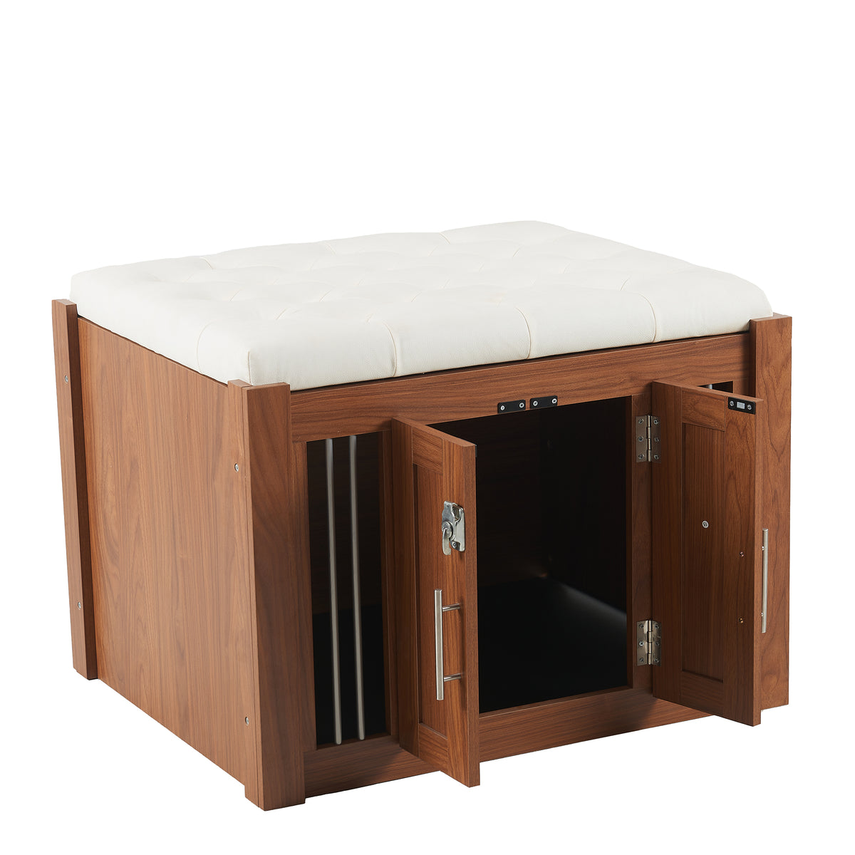 Walnut 2-in-1 nightstand and kennel from Anthony & Home's Atelier Collection, featuring a stylish dual-purpose furniture piece.