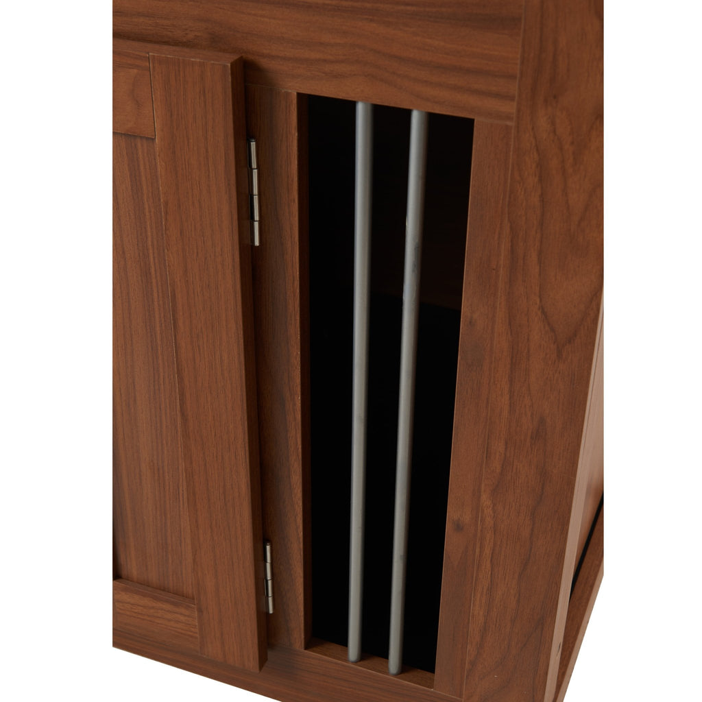 Walnut 2-in-1 nightstand and kennel from Anthony & Home Atelier Collection, featuring sleek wood finish and versatile design.